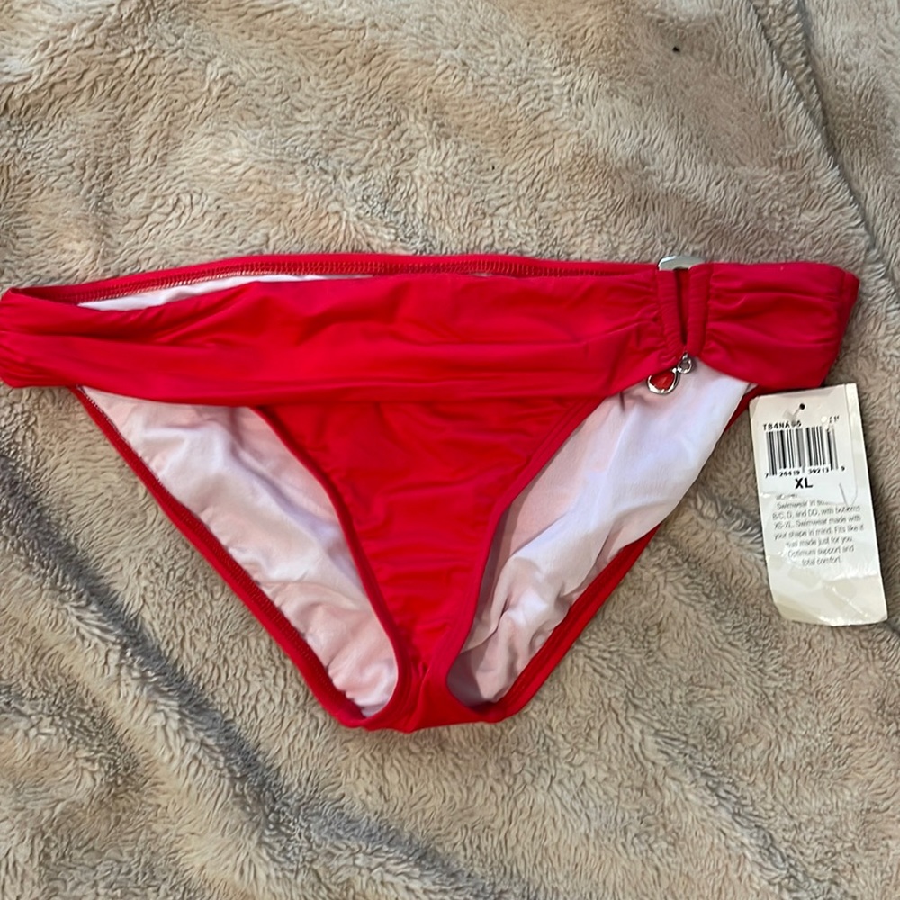 2 Bamboo Womens Bikini Bottom Red Silver New XL